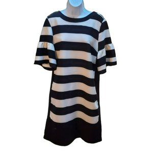 Katherine Barclay Montreal Black White Women's Striped Short Ruffled Sleeve M/L
